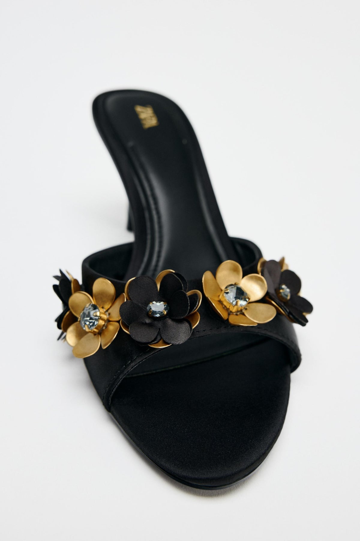 Satan High-Heel Sandals with Floral Detail