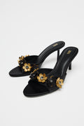 Satan High-Heel Sandals with Floral Detail